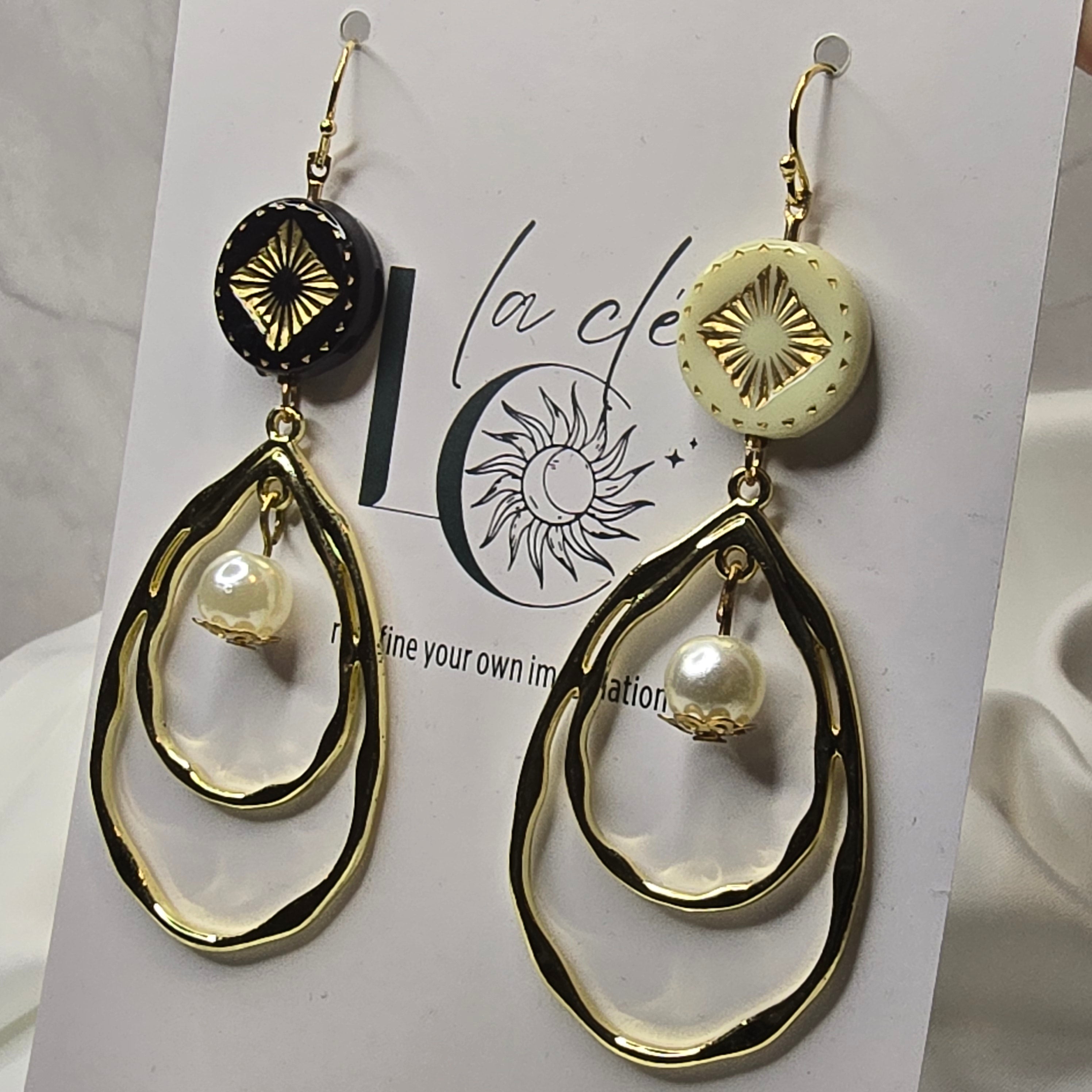 Elegant Black & White Drop Earrings