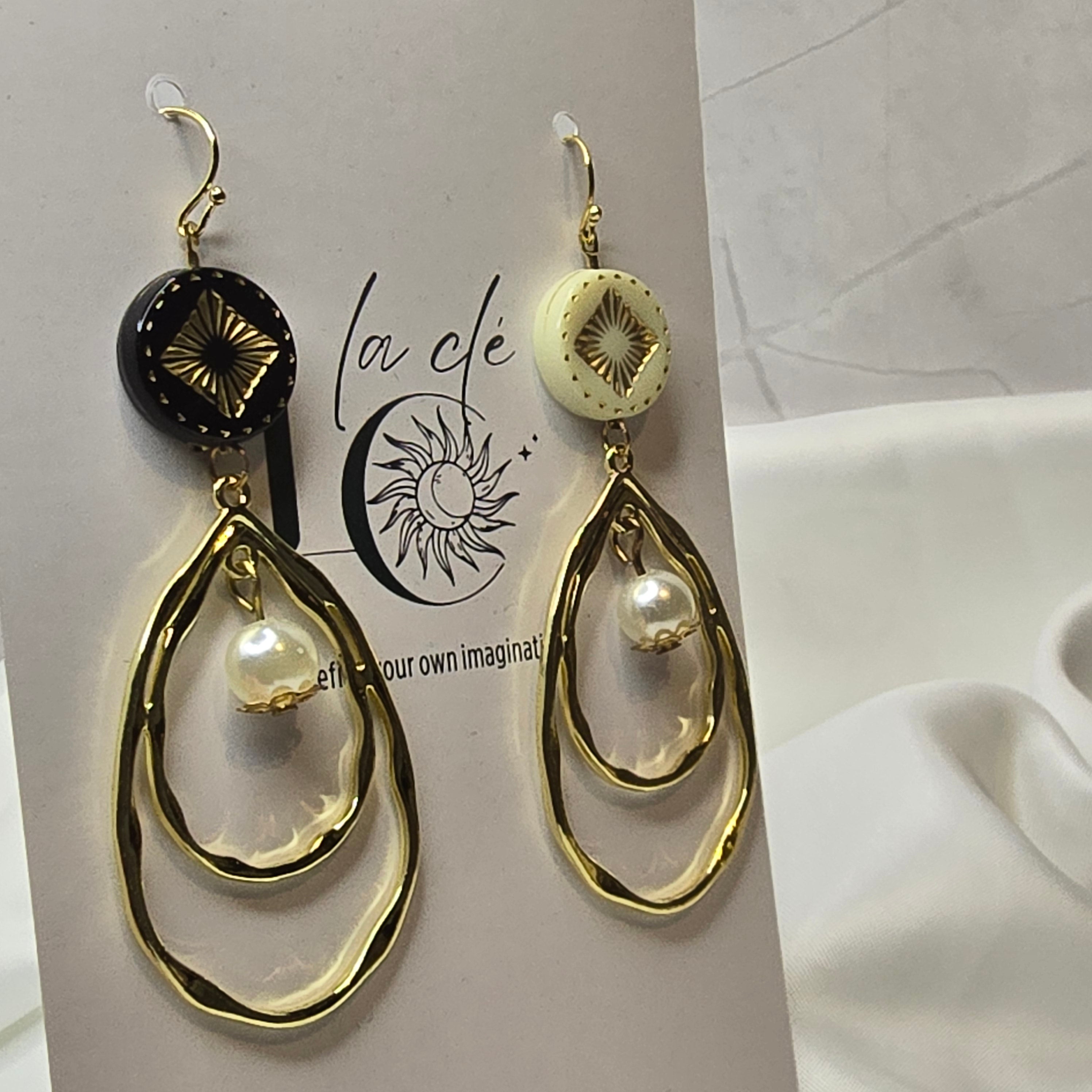 Elegant Black & White Drop Earrings